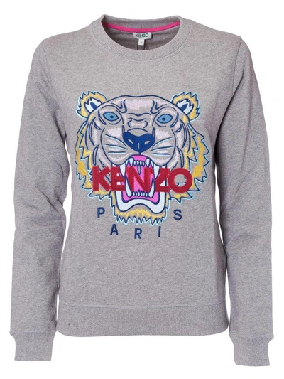 Shop Kenzo Tiger Embroidered Sweatshirt In Tourterelle