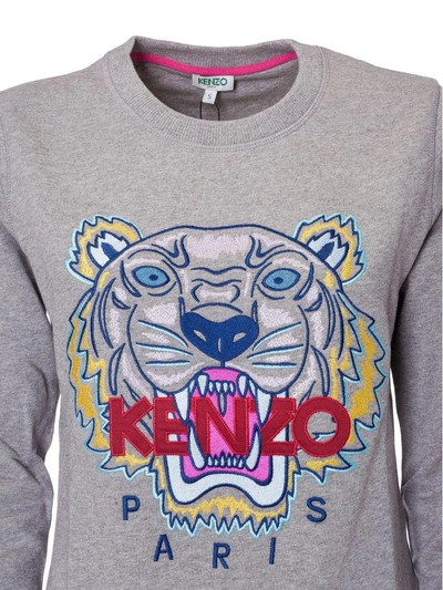 Shop Kenzo Tiger Embroidered Sweatshirt In Tourterelle