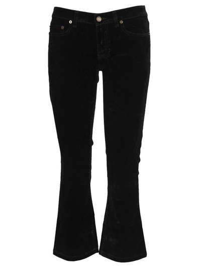 Shop Saint Laurent Pantalone Velluto Crop In Black