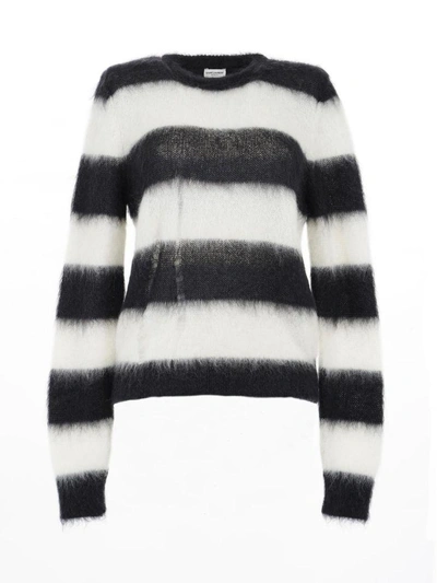Shop Saint Laurent Striped Sweater In Noir-naturel