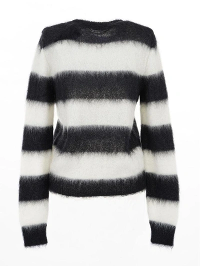 Shop Saint Laurent Striped Sweater In Noir-naturel