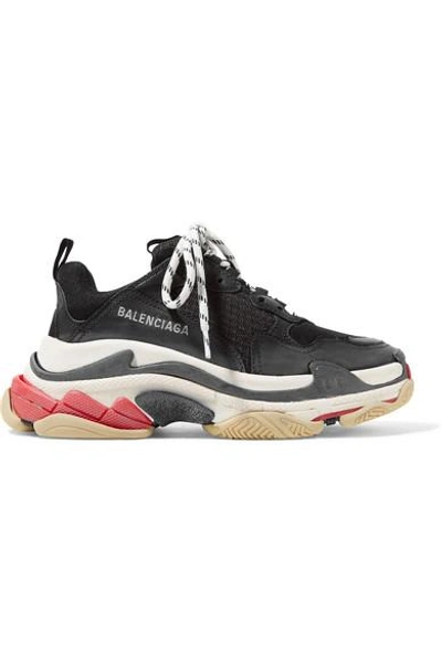 Balenciaga Triple S Logo-embroidered Leather, Nubuck And Mesh Sneakers In Black