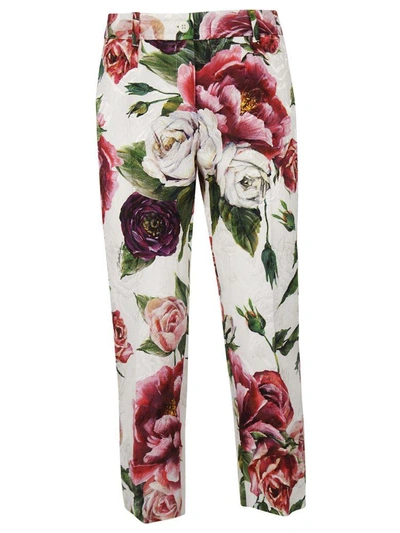Shop Dolce & Gabbana Rose Printed Trousers In Har Peonie Panna