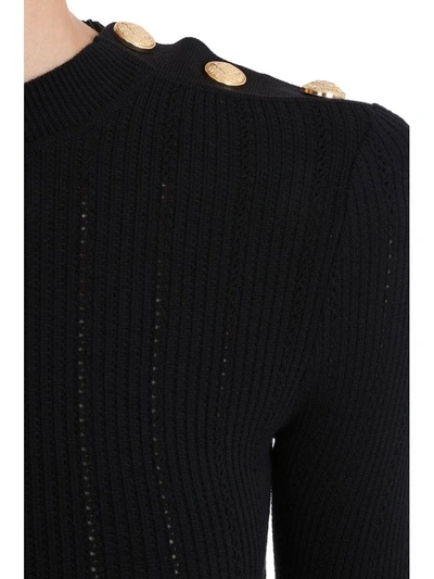 Shop Balmain Buttoned Wool Sweater In Black