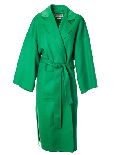 Shop Loewe Oversized Belted Coat In Green