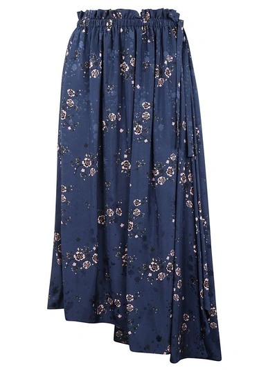 Shop Kenzo Asymmetric Floral Skirt In Blue Marine