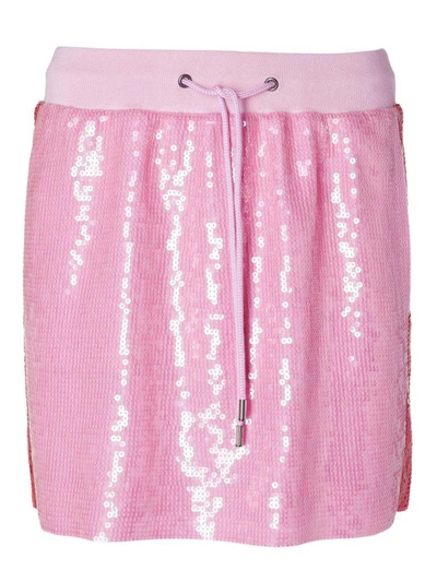 Shop Alberta Ferretti Sequin Mini Skirt In Pink/red