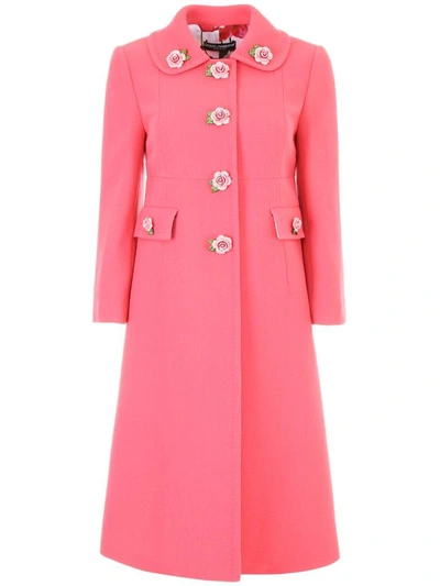 Shop Dolce & Gabbana Rose Button Coat In Salmonerosa