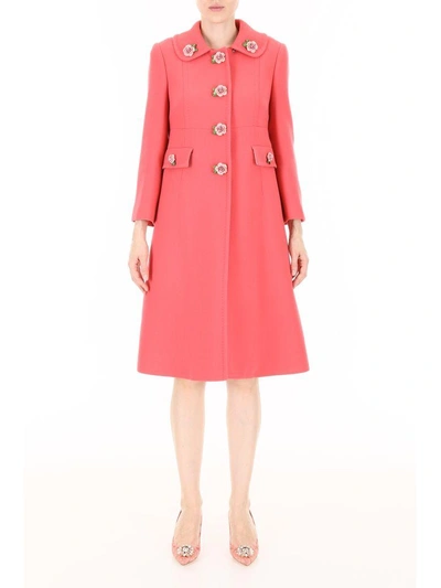 Shop Dolce & Gabbana Rose Button Coat In Salmonerosa