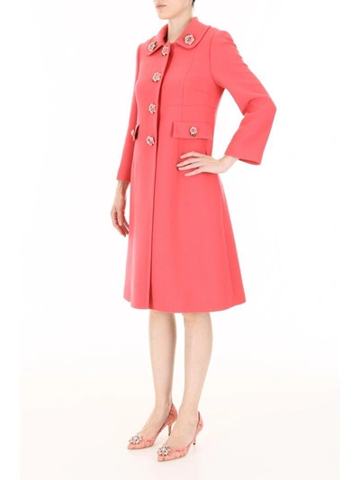 Shop Dolce & Gabbana Rose Button Coat In Salmonerosa