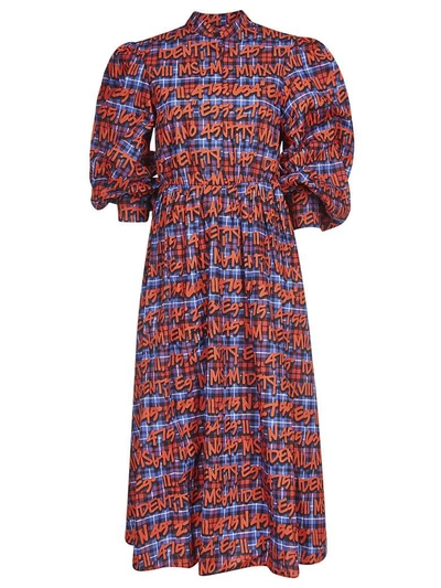Shop Msgm Printed Dress In Rosso/blu