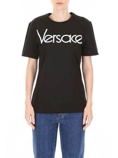 Shop Versace Vintage Logo Embroidery T-shirt In Nero Bianco