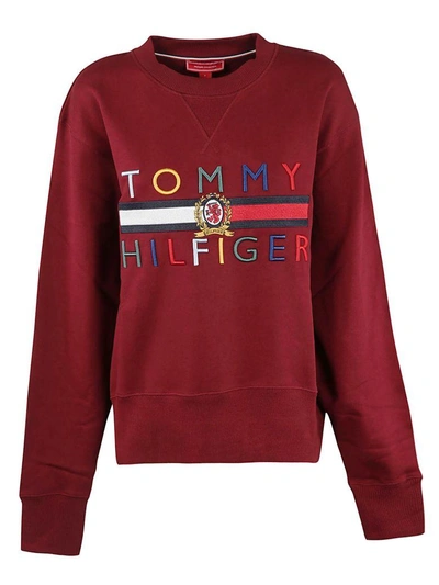 Shop Tommy Hilfiger Logo Sweatshirt In Cabernet