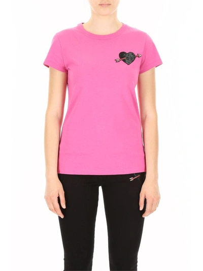 Shop Valentino Heart Patch T-shirt In Pink Orchidfuxia