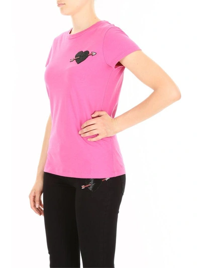 Shop Valentino Heart Patch T-shirt In Pink Orchidfuxia
