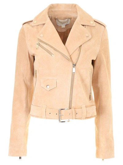 Shop Michael Michael Kors Suede Biker Jacket In Peanut (beige)