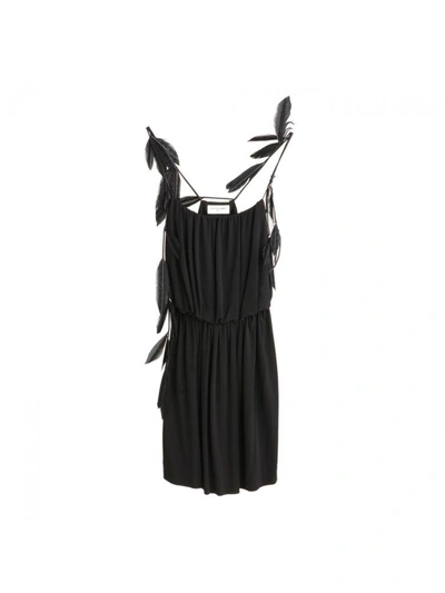 Shop Saint Laurent Feather Trip Strappy Dress In Noir