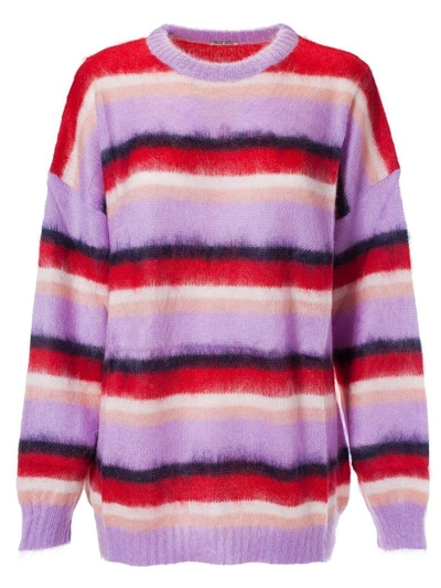 Shop Miu Miu Striped Sweater In Glicine