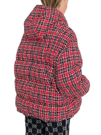Shop Gucci Tweed Hooded Puffer Jacket In Rosso