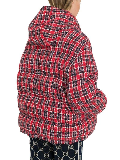 Gucci Tweed Hooded Puffer Jacket In Rosso
