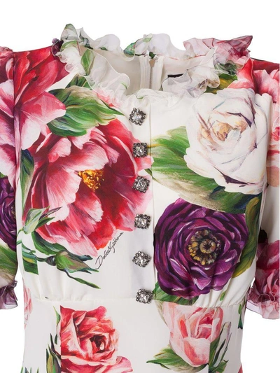 Shop Dolce & Gabbana Peony Print Dress In Peonie Fdo Panna