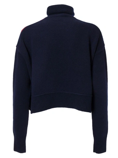 Shop Miu Miu Cropped Argyle Sweater In Bleu
