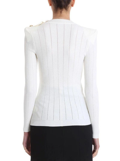 Shop Balmain Buttoned Wool Sweater In White