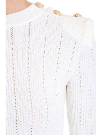 Shop Balmain Buttoned Wool Sweater In White