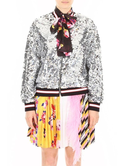 Shop Msgm Sequins Bomber Jacket In Silver (silver)