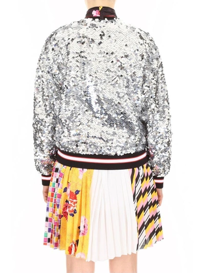 Shop Msgm Sequins Bomber Jacket In Silver (silver)