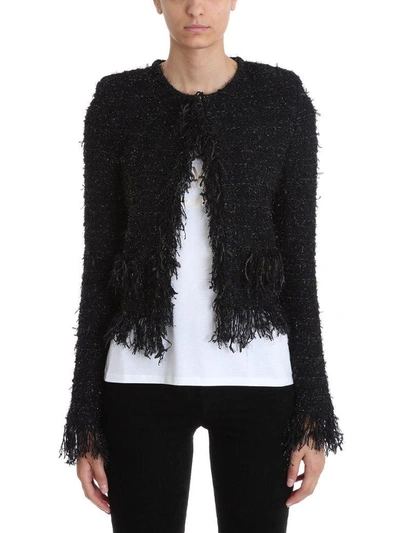 Shop Balmain Black Frayed Tweed Jacket