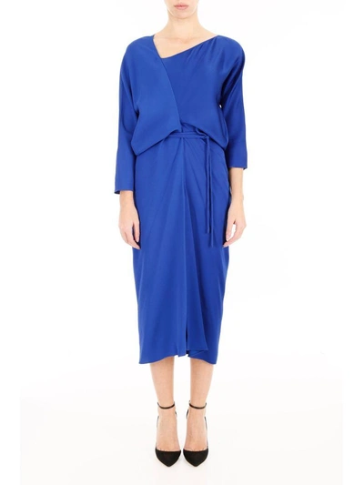 Shop Marni Satin Midi Dress In Mazarine Blueblu