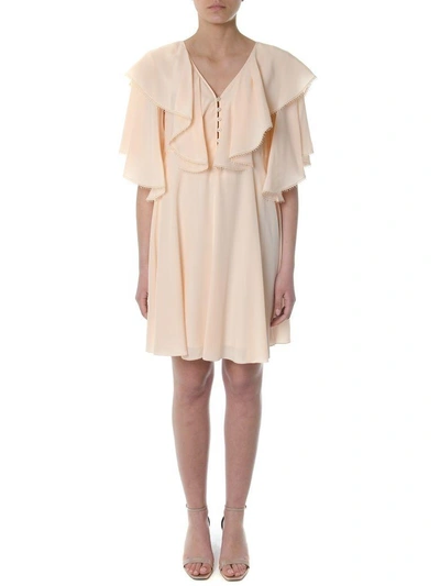 Shop Chloé Sandy Silk Frilled Mini Dress In Cream