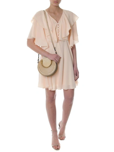 Shop Chloé Sandy Silk Frilled Mini Dress In Cream