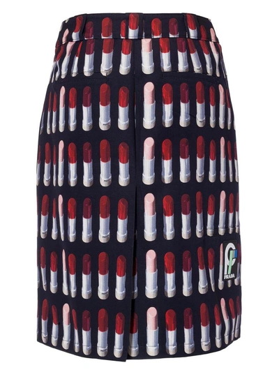 Shop Prada Lipstick Patterned Print Long Skirt In Nero