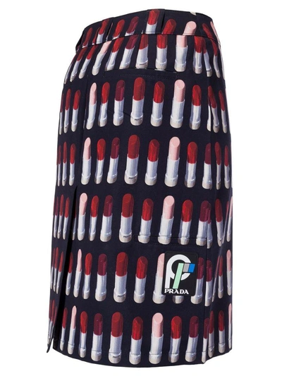 Shop Prada Lipstick Patterned Print Long Skirt In Nero