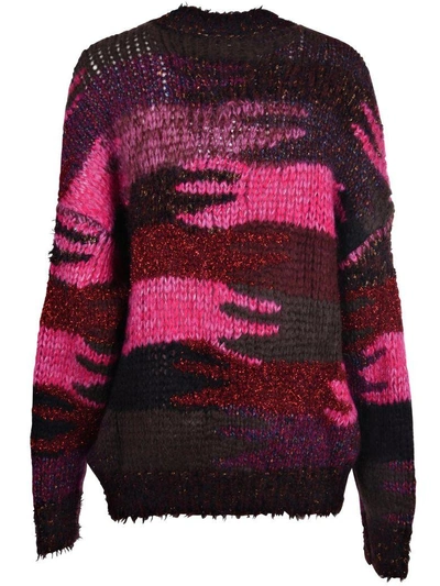 Shop Saint Laurent Camouflage Jacquard Jumper In Camaieu Fuschia