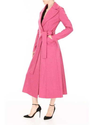 Shop Harris Wharf London Long Coat With Belt In Pink (fuchsia)