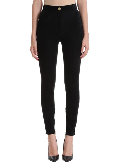 Shop Balmain Slim-fit Black Velvet Pants