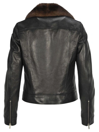 Shop Saint Laurent Perfecto Biker Leather Neck Mink In Black