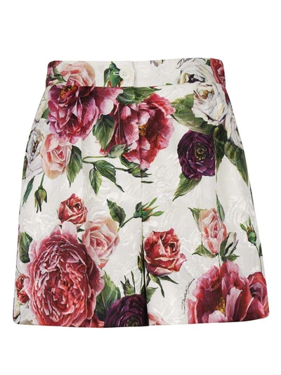 Shop Dolce & Gabbana Peonies Print Brocade Shorts In Har Peonie Panna