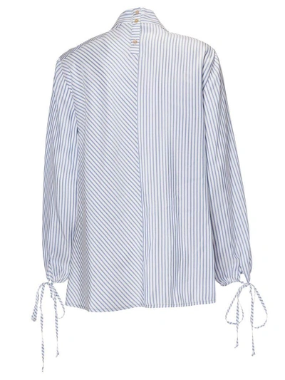 Shop Loewe Cowlneck Striped Blouse In Blue/white