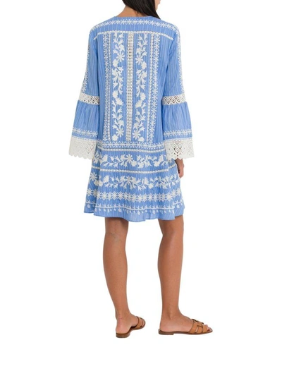 Shop Tory Burch Dress With Allover Embroideries In Azzurro