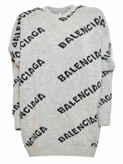 Shop Balenciaga Logo Knit All-over Sweater In Grey Black