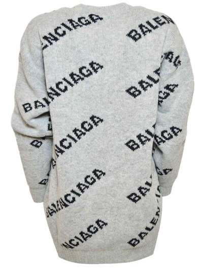 Shop Balenciaga Logo Knit All-over Sweater In Grey Black