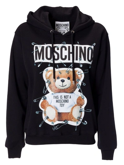 Shop Moschino Bear & Clip Hoodie In Black
