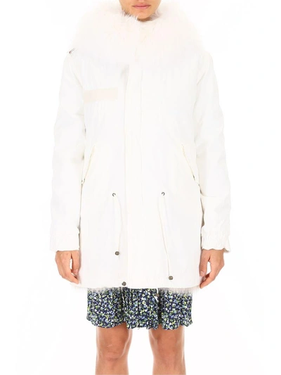 Shop Mr & Mrs Italy Midi Parka With Fur In Pink Mouse Whitebianco