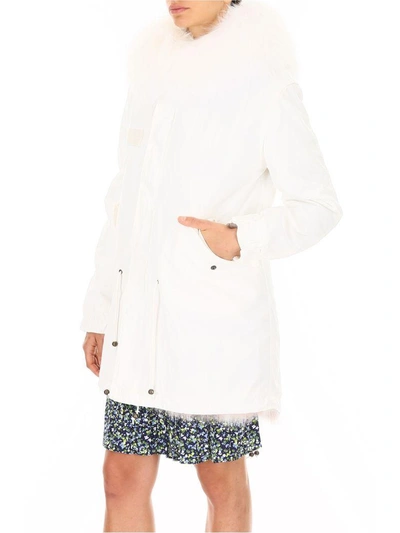 Shop Mr & Mrs Italy Midi Parka With Fur In Pink Mouse Whitebianco