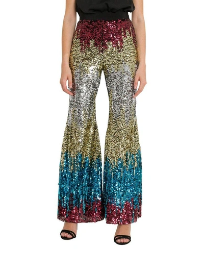 Shop Amen Flared Trousers With All-over Embroidery In Multicolor