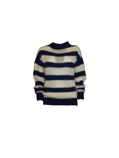 Shop Prada Striped Sweater In F017j Blue Talco